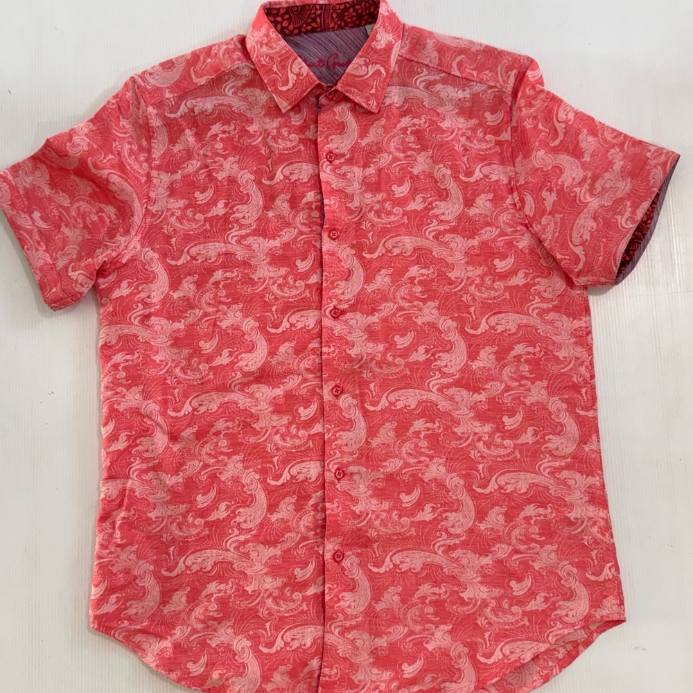 Robert Graham Poseidon Short Sleeve Linen Blend Jacquard Shirt Size M